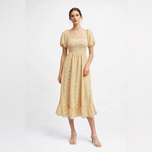 J. Crew Factory Smocked Midi Dress Peach Print size XL